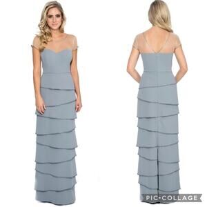 NWT Decode 1.8 Beaded Embellished Tiered Sheath Maxi Dress In Dusty Blue Size 4